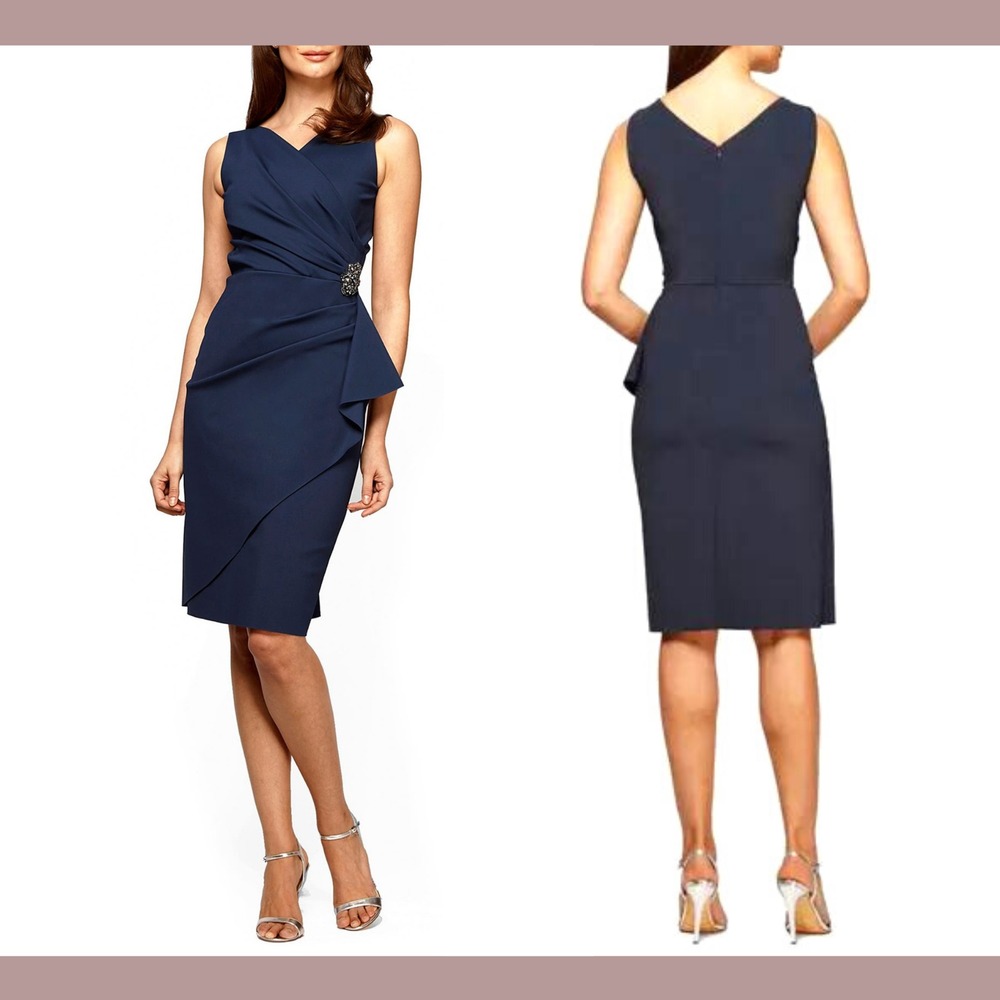 NEW $229 Alex Evenings [ 6 ] Side Ruched Cocktail Dress in Bule‎ #S2109